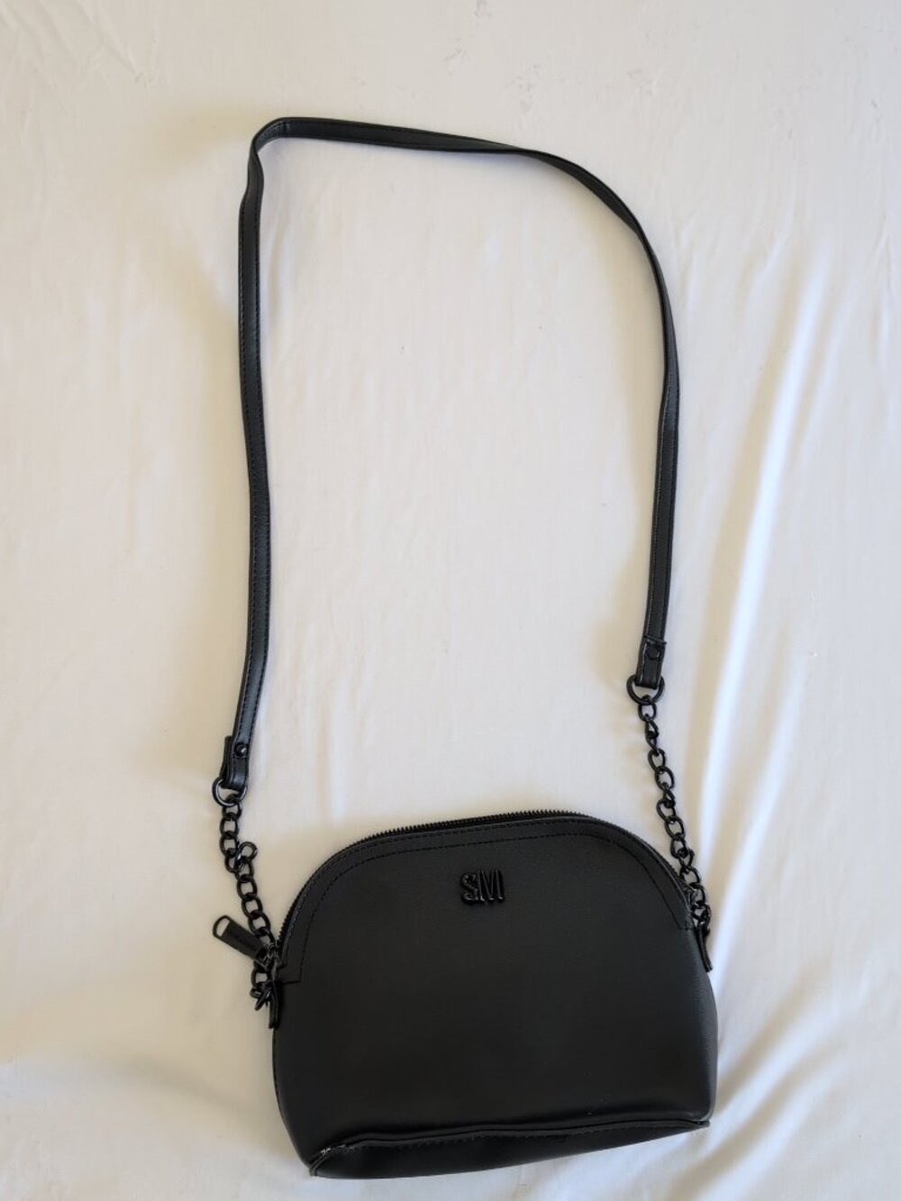 Steve Madden Black Half Moon Crescent Crossbody Bag Faux Leather Chain Strap
